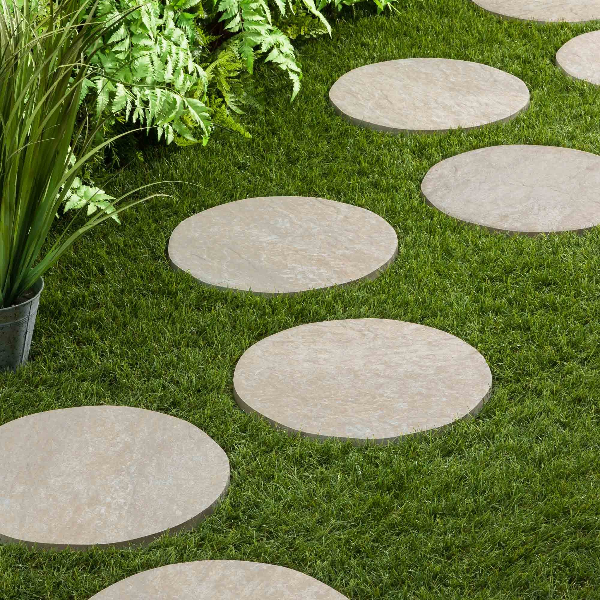 Pas japonais Rond Grès cérame effet Pierre Beige D.37.5x2 cm