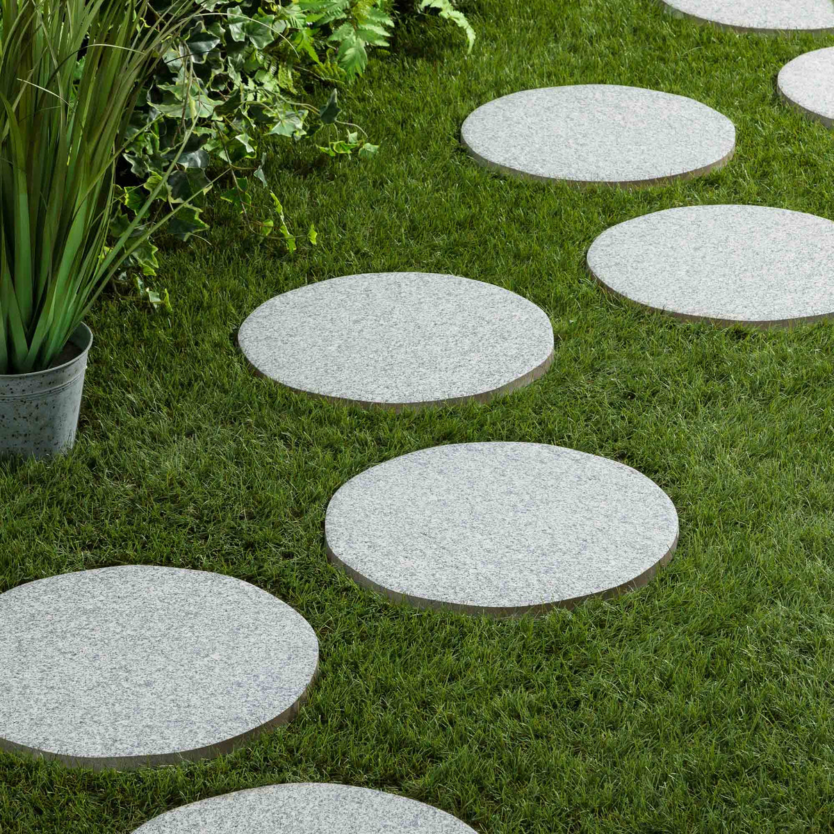 Pas japonais Rond Grès cérame effet Pierre Granit Gris D.37.5x2 cm