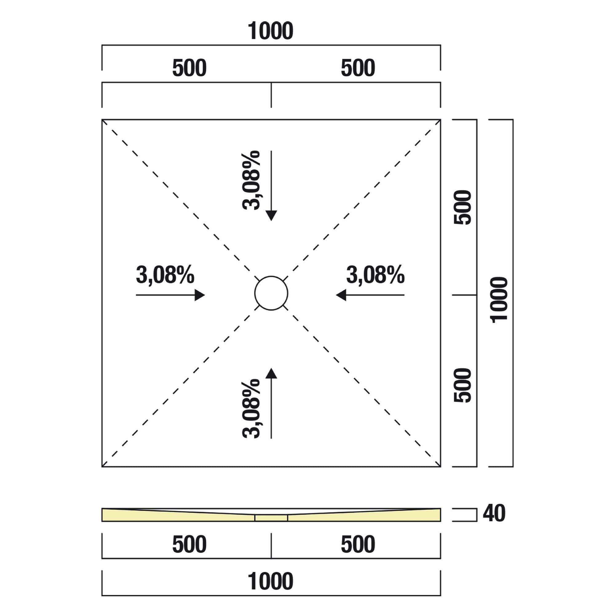 Receveur de douche prêt à carreler recoupable 100x100x4 cm - Bonde centrée - Sopro