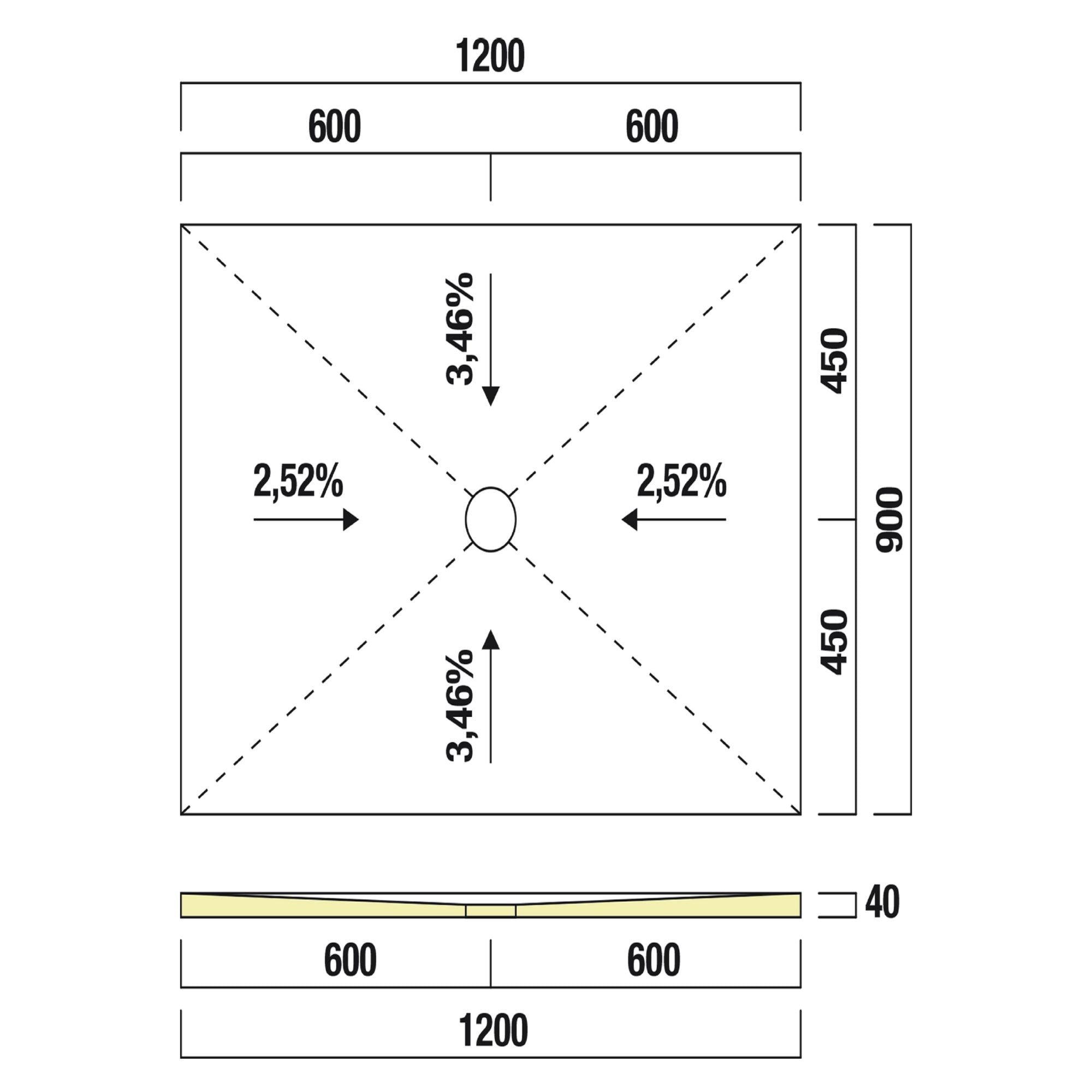 Receveur de douche prêt à carreler recoupable 120x90x4 cm - Bonde centrée - Sopro