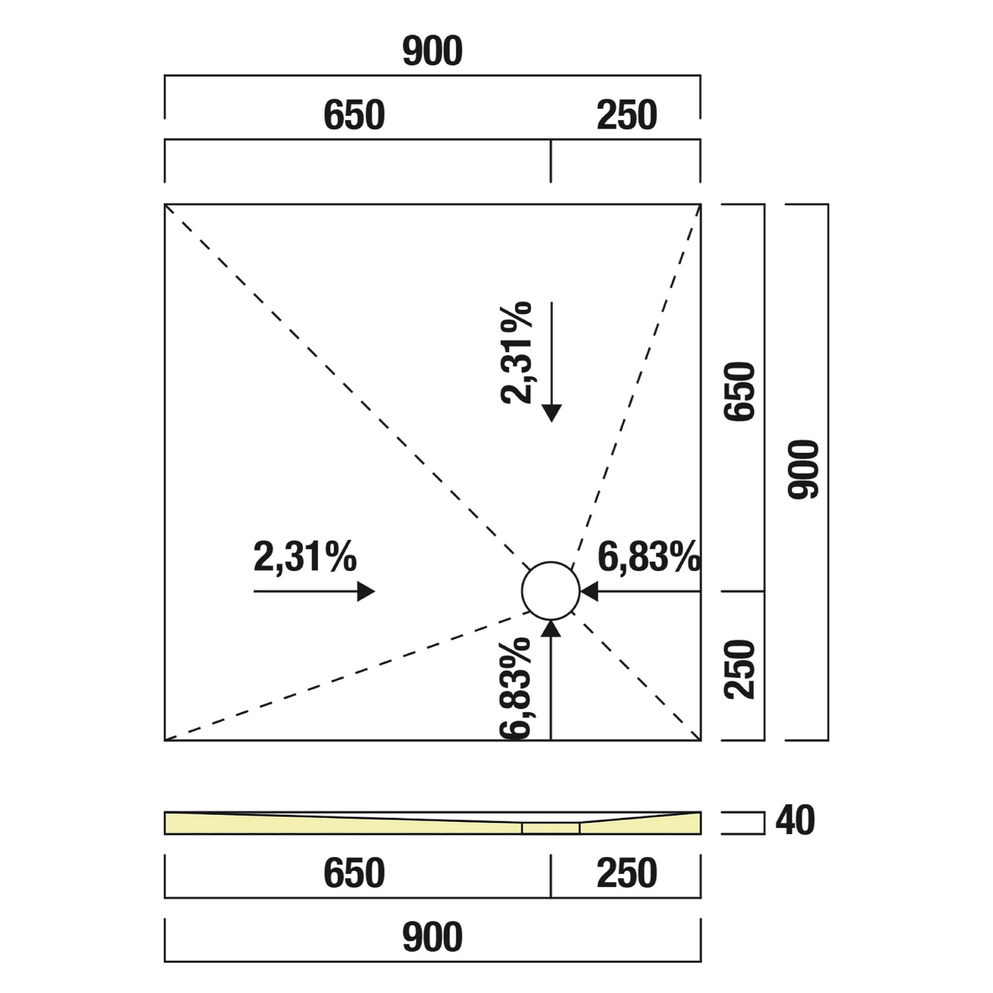Receveur de douche prêt à carreler recoupable 90x90x4 cm - Bonde excentrée - Sopro