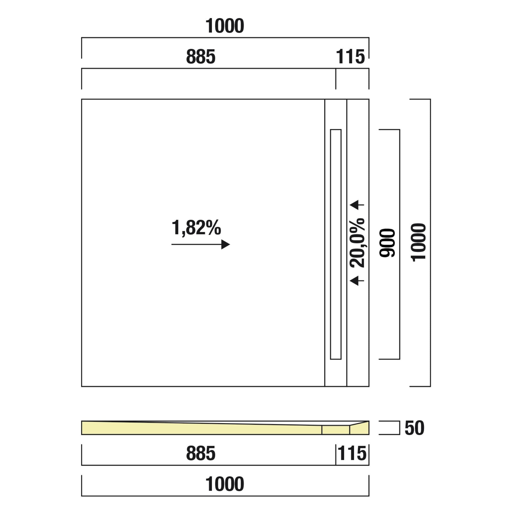 Receveur de douche prêt à carreler recoupable 100x100x5 cm - Bonde caniveau - Sopro