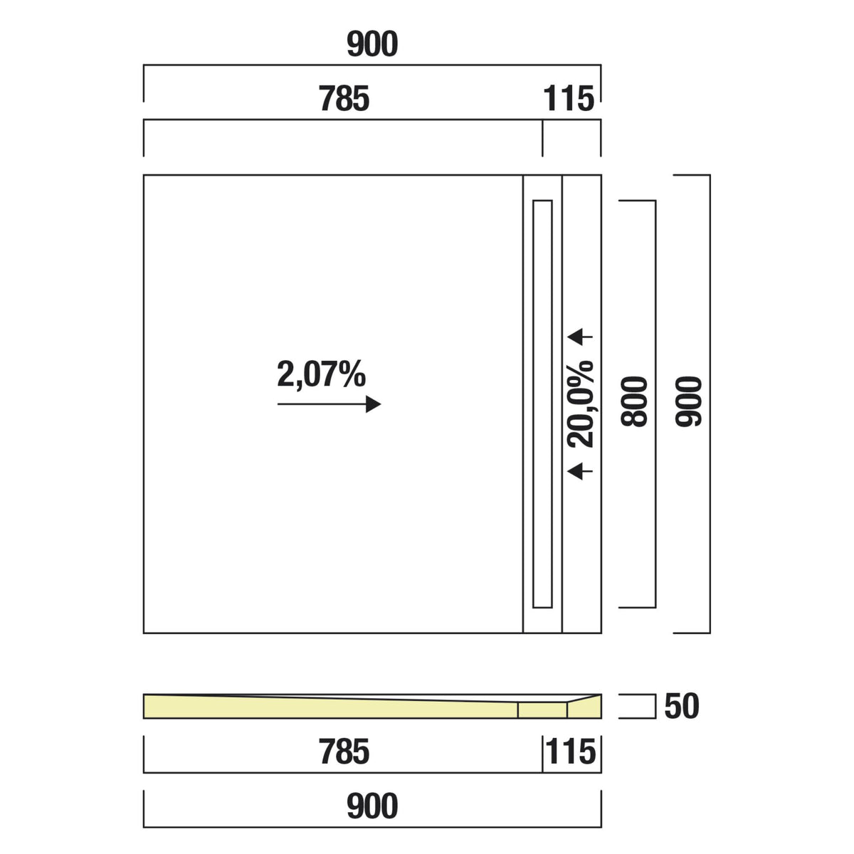 Receveur de douche prêt à carreler recoupable 90x90x5 cm - Bonde caniveau - Sopro