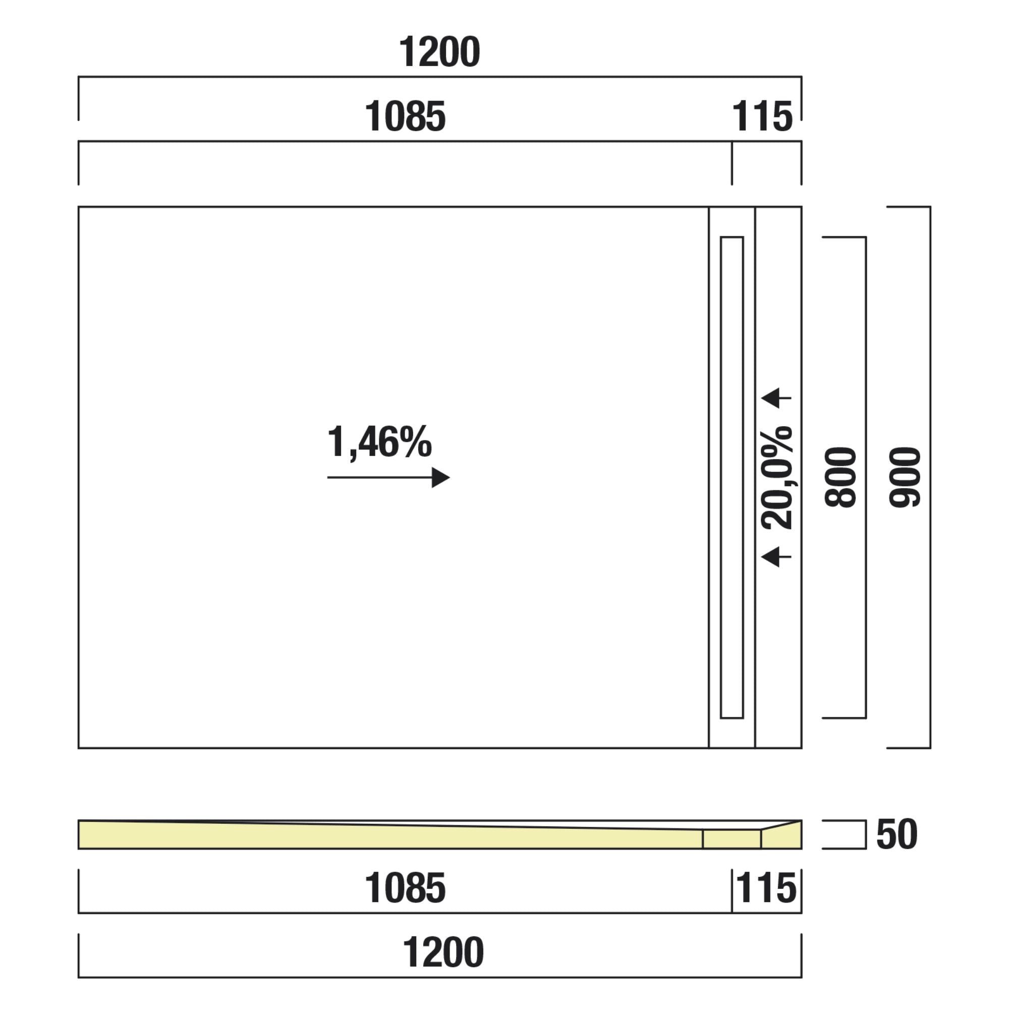 Receveur de douche prêt à carreler recoupable 120x90x5 cm - Bonde caniveau - Sopro