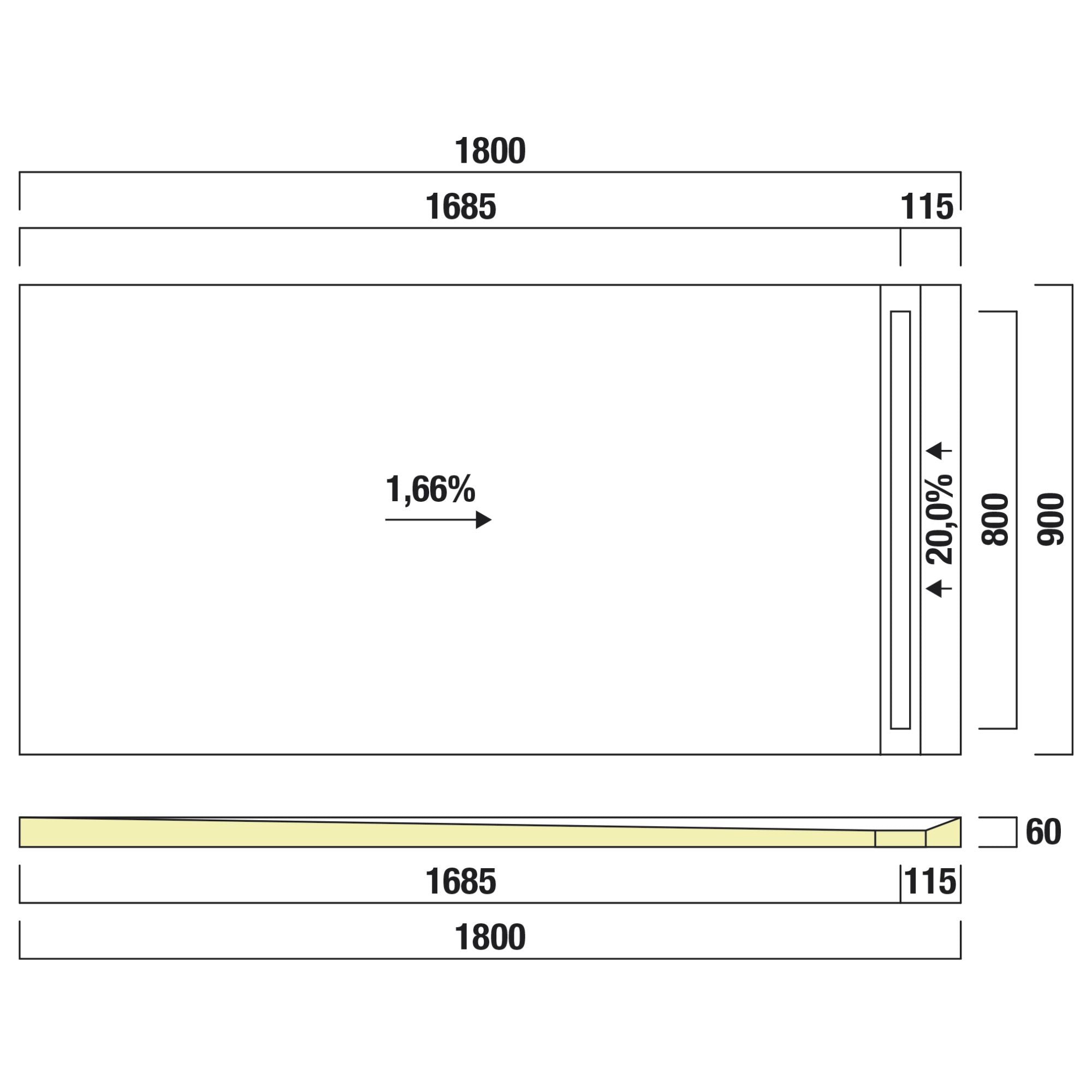 Receveur de douche prêt à carreler recoupable 180x90x5 cm - Bonde caniveau - Sopro