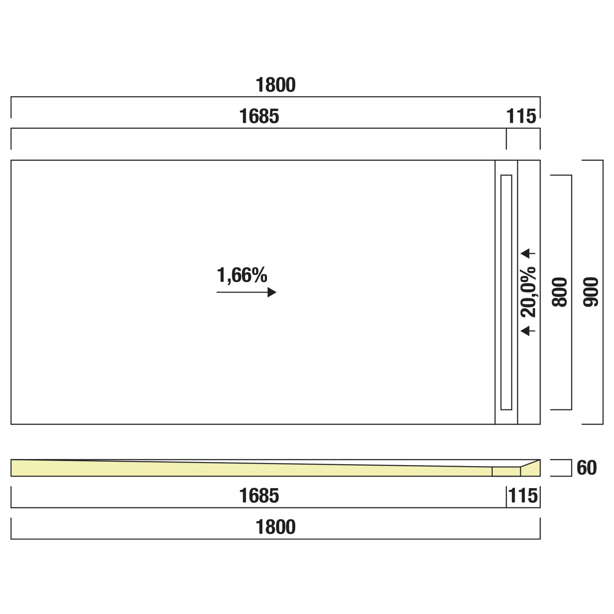 Receveur de douche prêt à carreler recoupable 180x90x5 cm - Bonde caniveau - Sopro