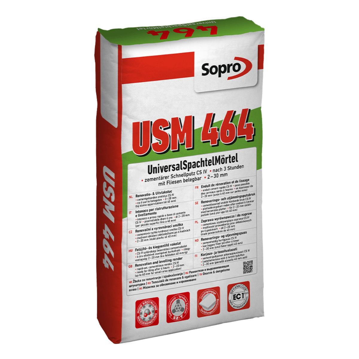 Enduit sol, mur, plafond 2 à 30 mm - Intérieur et Extérieur - Sopro USM 464 - 25 kg