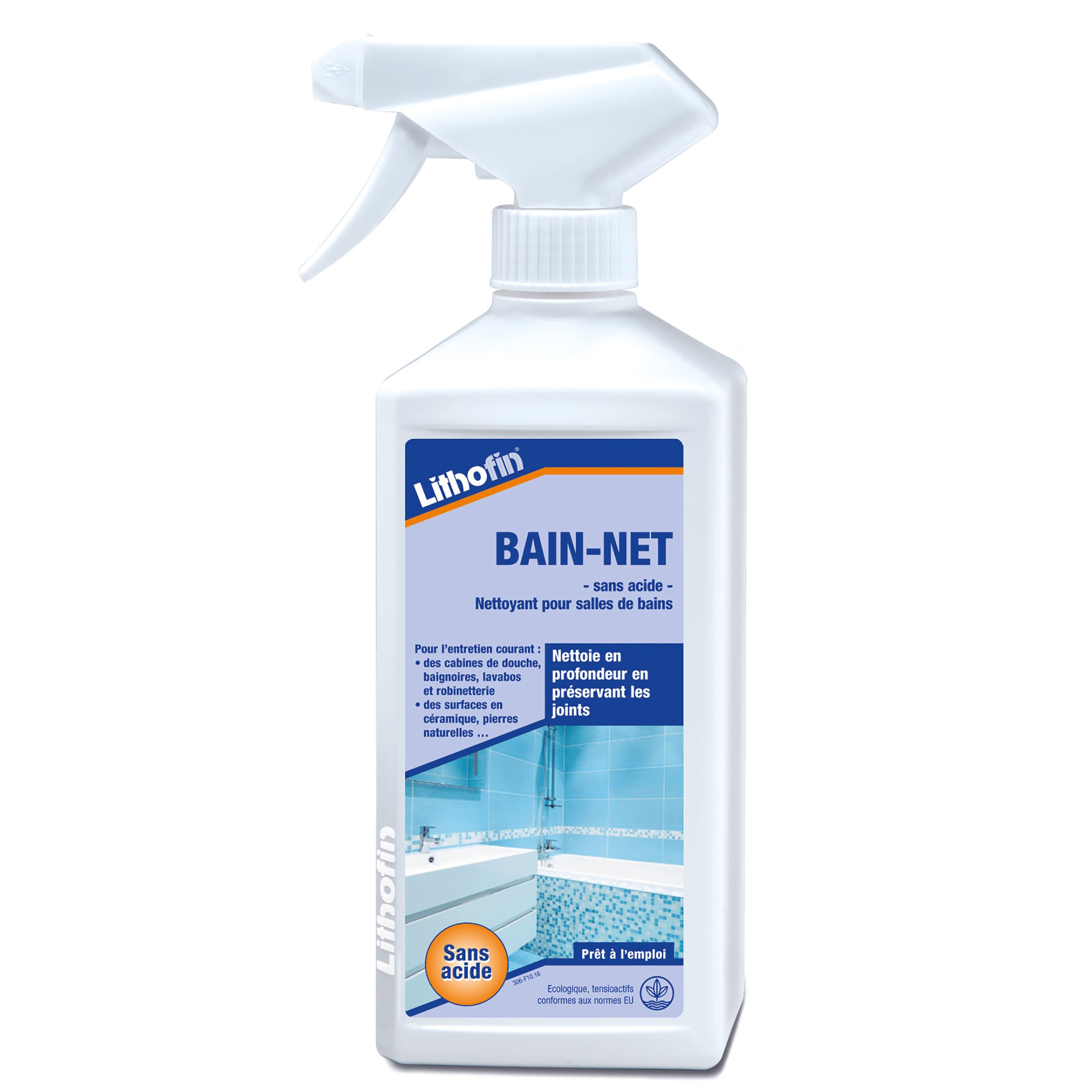 Lithofin Bain-Net sans acide Spray 500 ml - Nettoyant doux multi-surfaces salle de bains