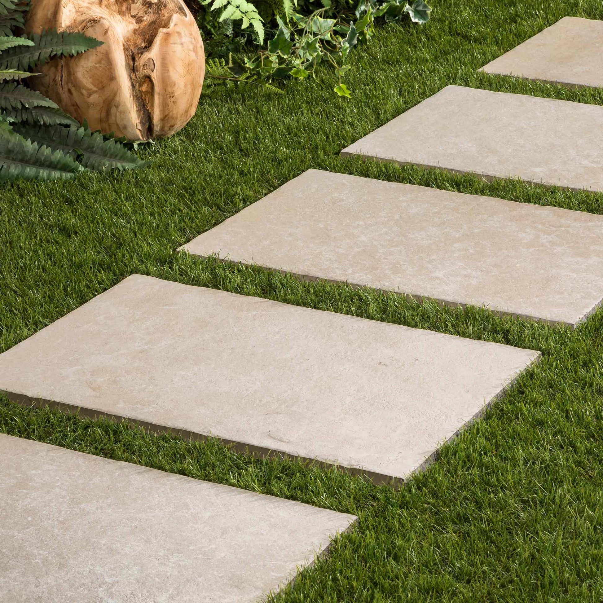 Pas japonais Rectangle Grès cérame effet Pierre Beige 60x40x2 cm