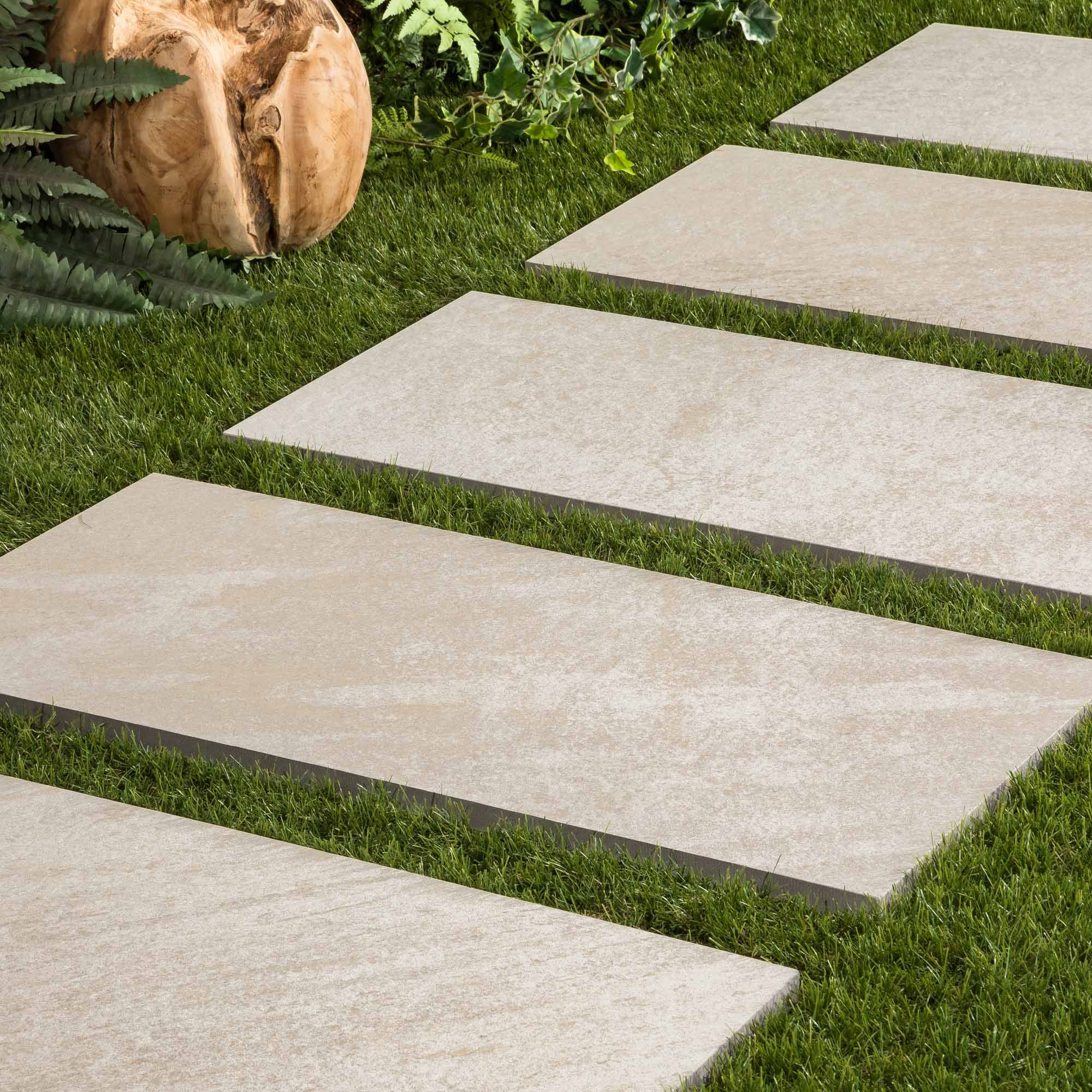 Pas japonais Rectangle Grès cérame effet Pierre Beige Taranto 80x40x2 cm