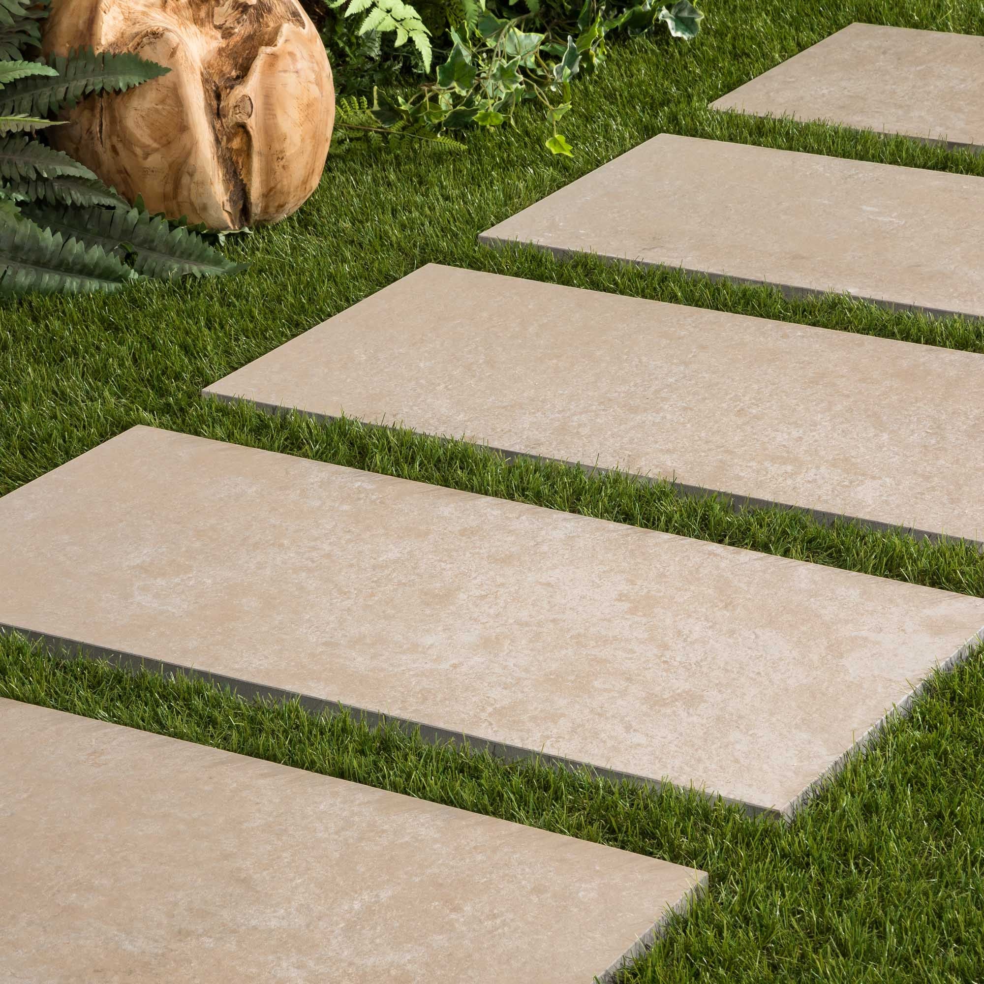 Pas japonais Rectangle Grès cérame effet Pierre Beige Brescia 80x40x2 cm