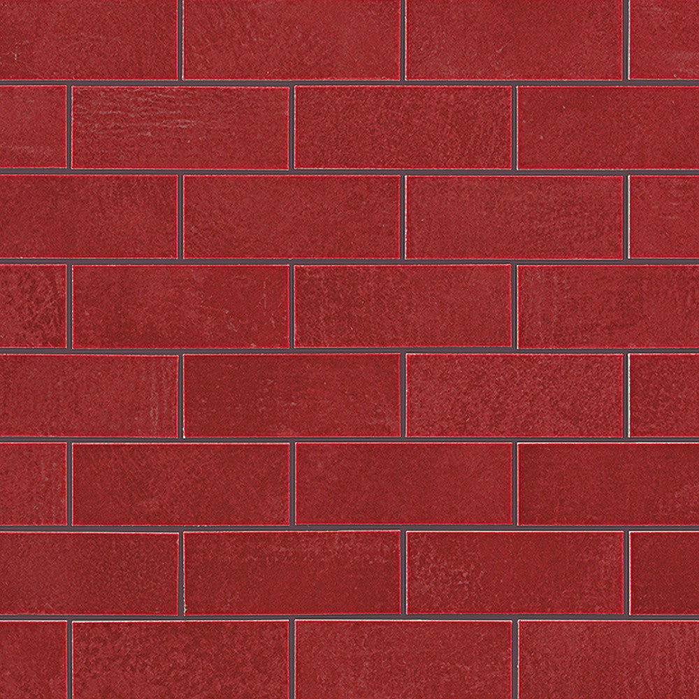 Mosaïque effet Béton Rouge 7,5x2,9 cm Brick 30,5x30,5x0,85 cm Mat Gravino - Mur intérieur