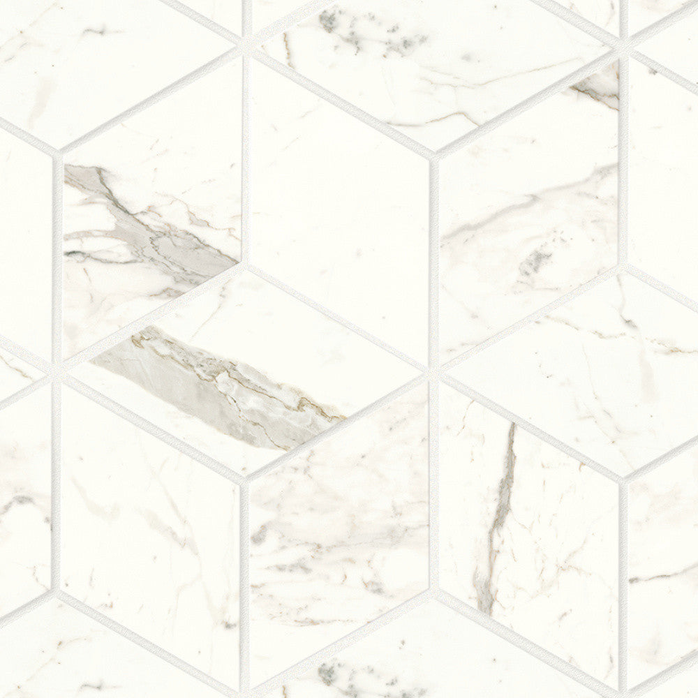 Mosaïque effet Marbre Blanc Calacatta Prima Hexa Cube 35x30x0,9 cm Mat Faventa - Mur intérieur