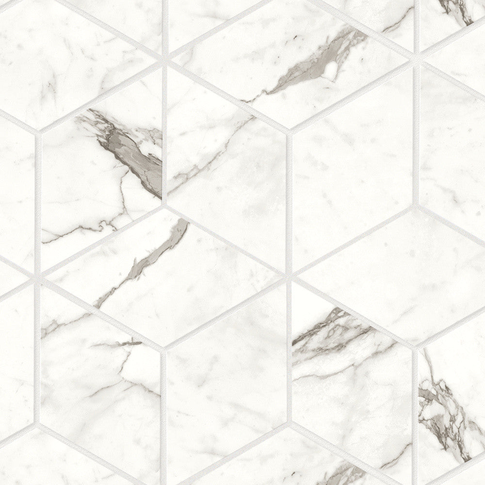 Mosaïque effet Marbre Blanc Calacatta Majestic Hexa Cube 35x30x0,9 cm Mat Faventa - Mur intérieur