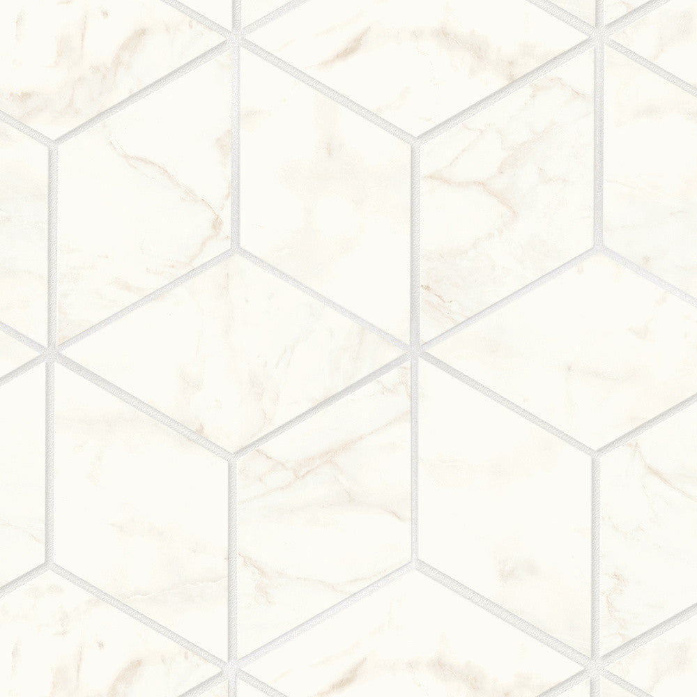 Mosaïque effet Marbre Blanc Calacatta Celeste Hexa Cube 35x30x0,9 cm Brillant Faventa - Mur intérieur
