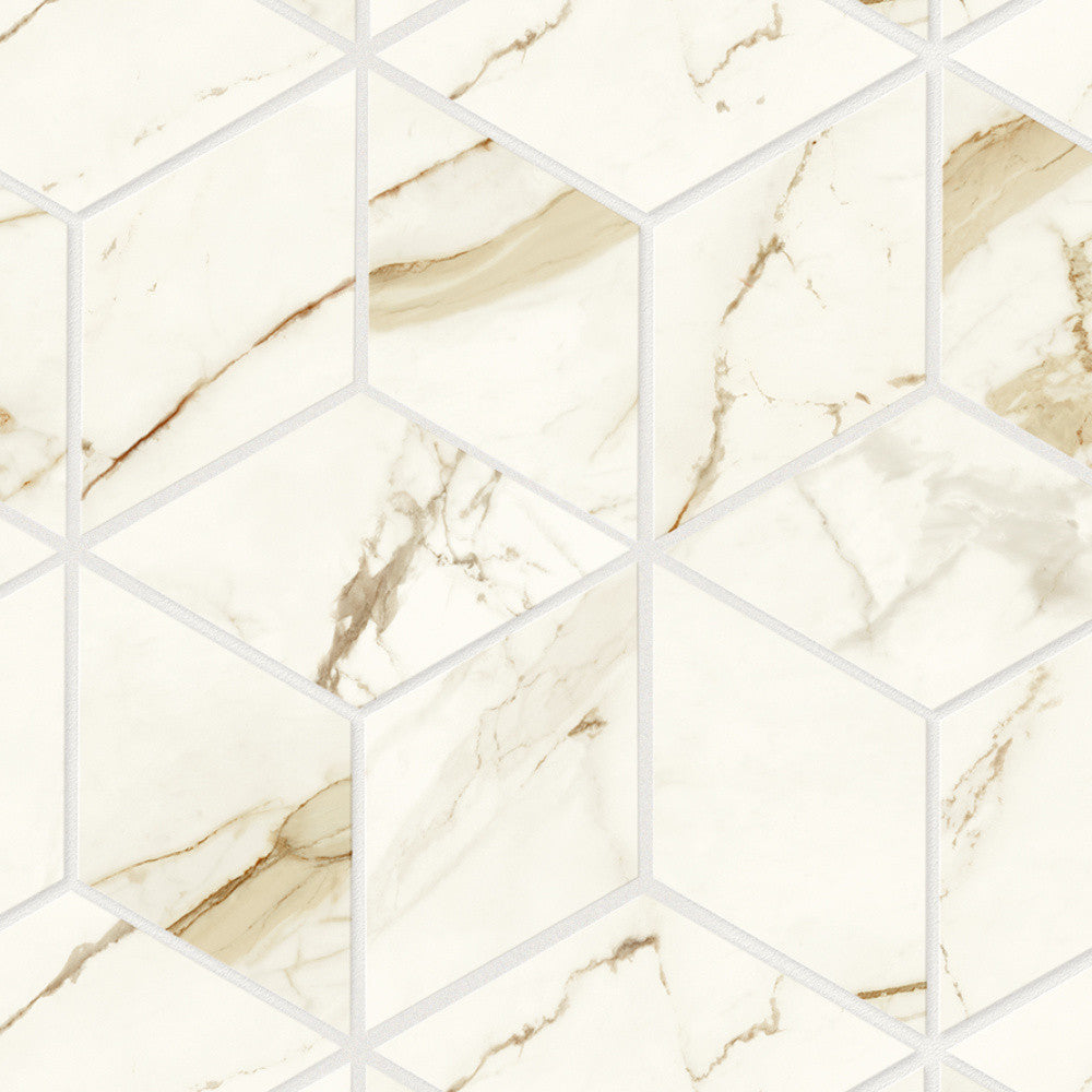 Mosaïque effet Marbre Blanc Calacatta Supreme Hexa Cube 35x30x0,9 cm Brillant Faventa - Mur intérieur