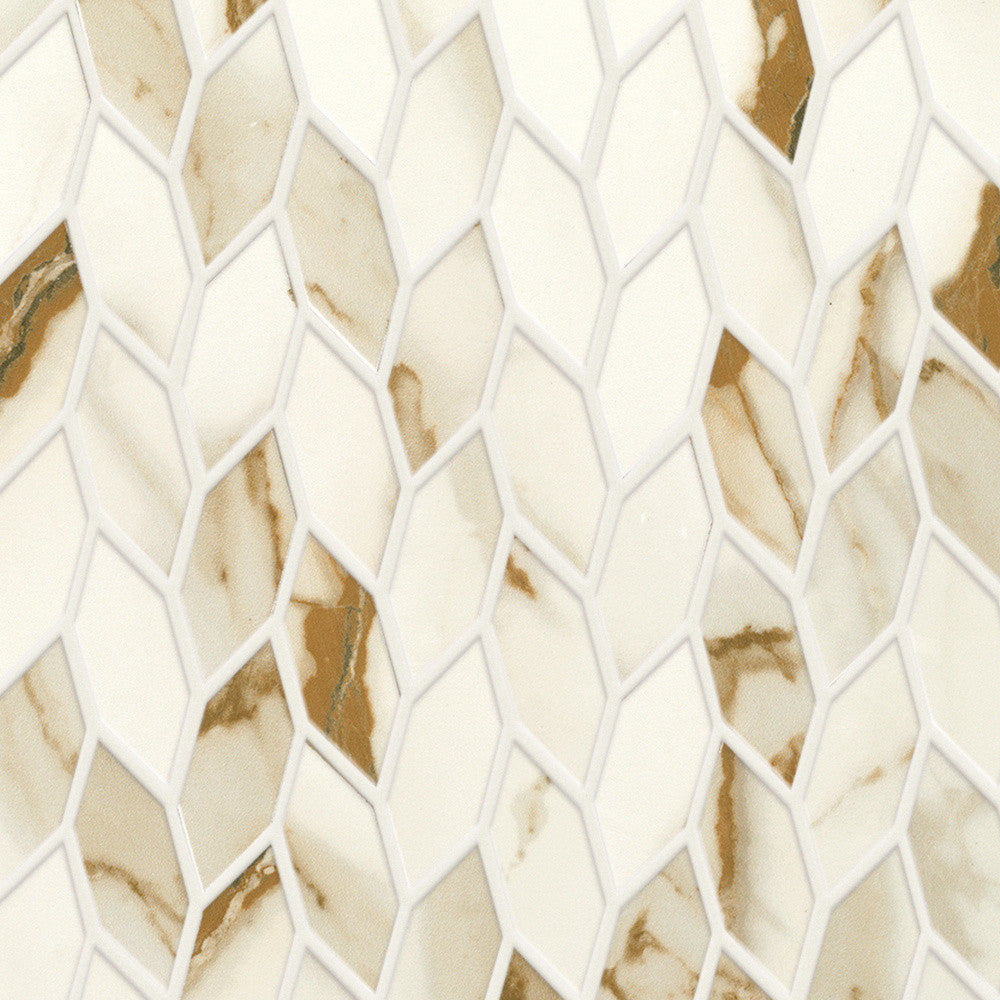 Mosaïque effet Marbre Blanc Calacatta Supreme Nav 30,5x30,5x0,85 cm Silk Faventa - Mur intérieur