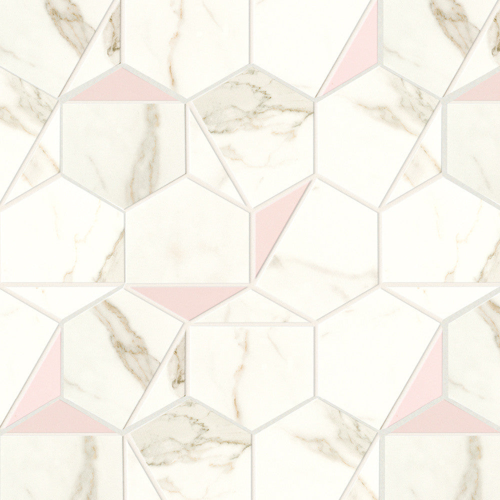 Mosaïque effet Marbre Blanc Calacatta Prima Hexa 29x25,1x0,85 cm Silk Faventa - Mur intérieur