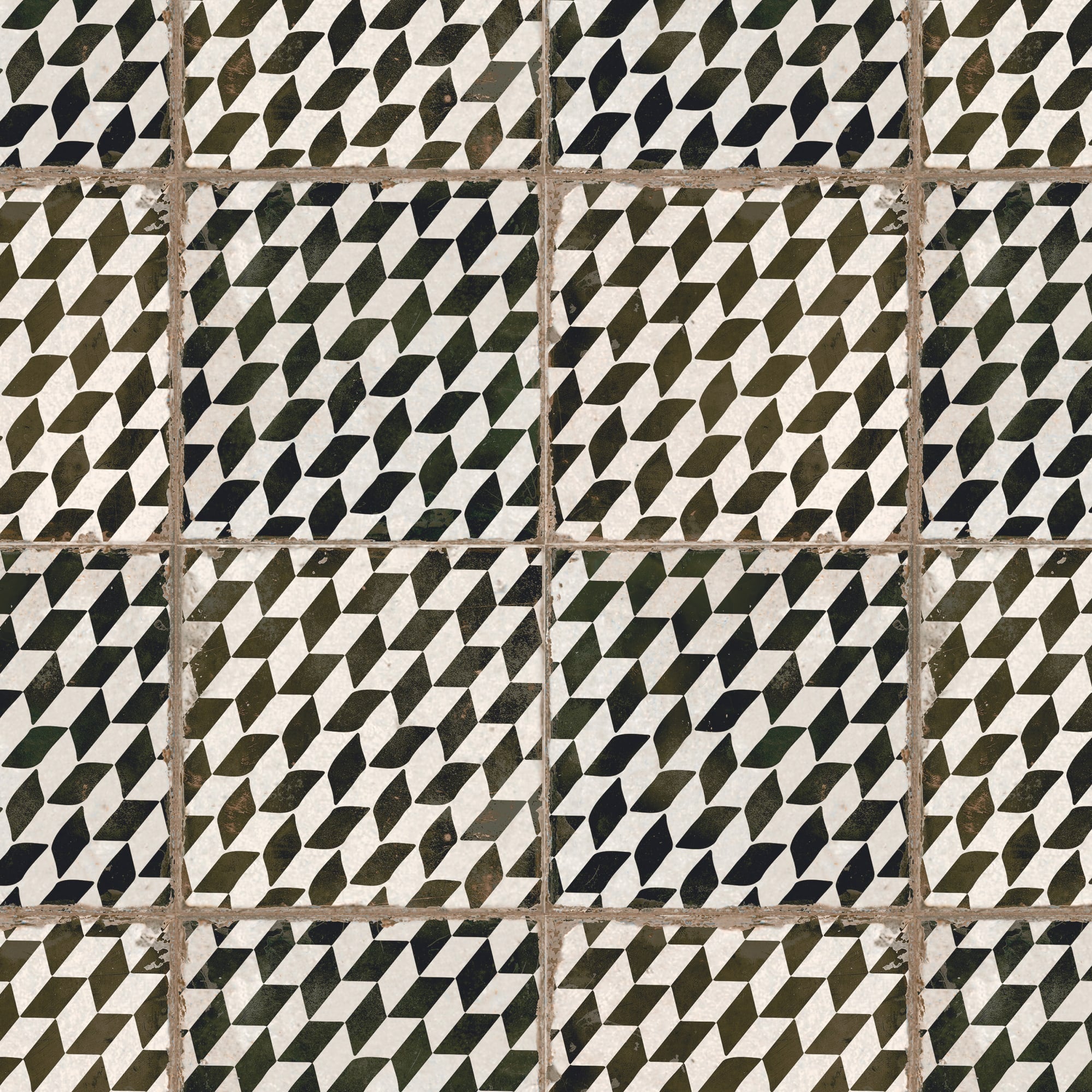 Carrelage Vintage effet Carreau ciment Noir Chevron 45x45x0,95 cm Rovessa - Sol et mur intérieur