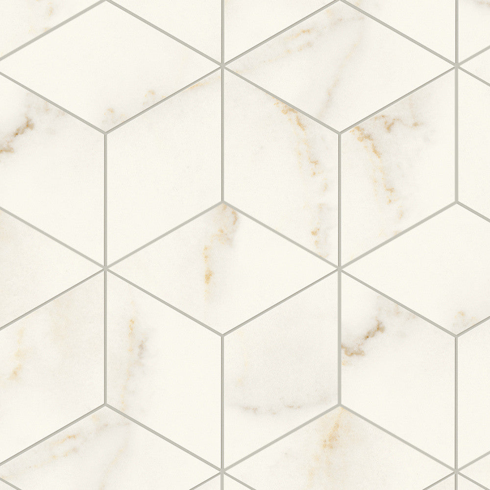 Mosaïque effet Marbre Blanc Calacatta Divino Hexa Cube 35x30x0,9 cm Silk Montira - Mur intérieur