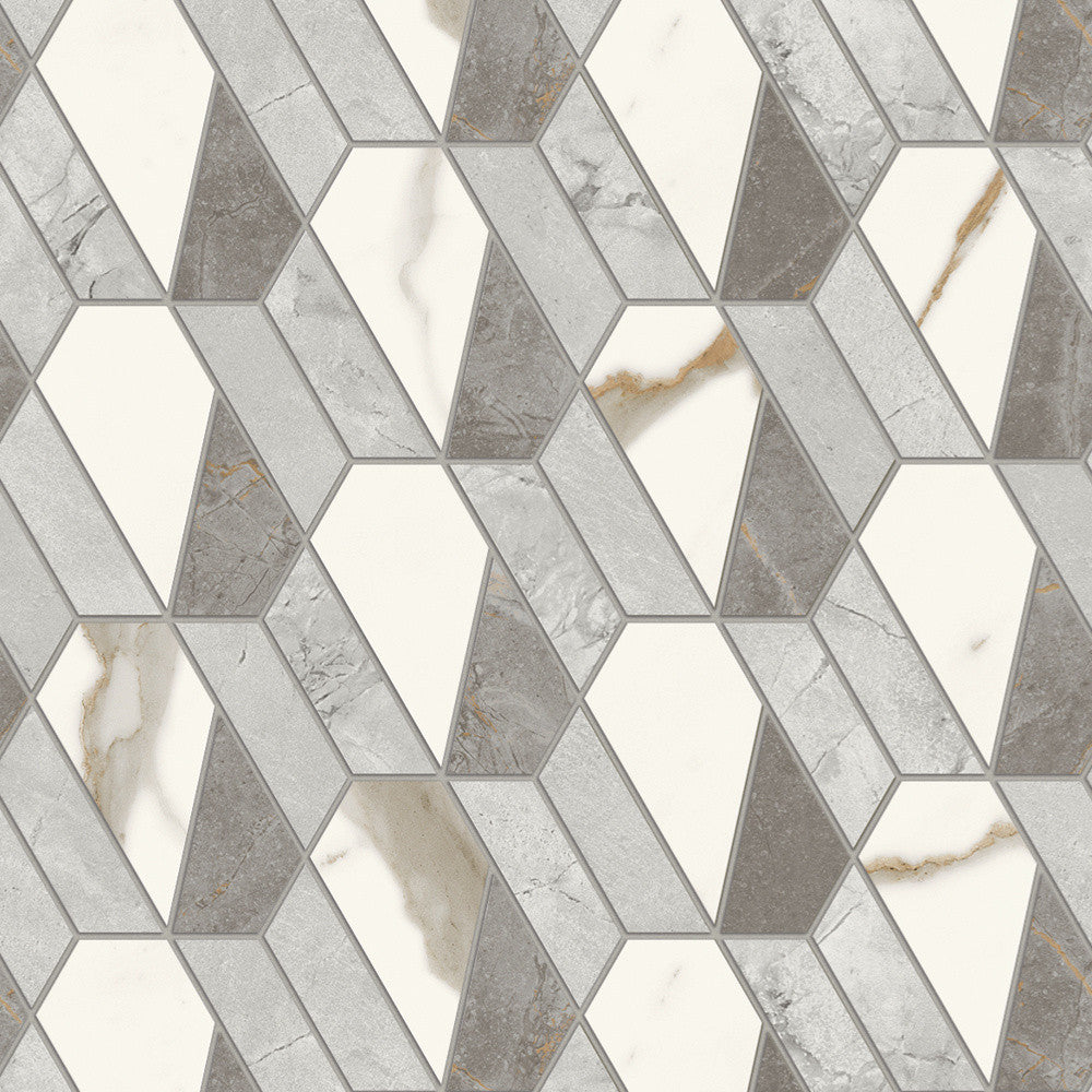 Mosaïque effet Marbre Mix Hexa 37,2x32,2x0,9 cm Brillant Montira - Mur intérieur
