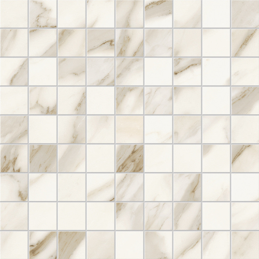 Mosaïque effet Marbre Blanc Calacatta Sublime 3,5x3,5 cm Quadra 30x30x0,9 cm Mat Orsiano - Sol et mur intérieur