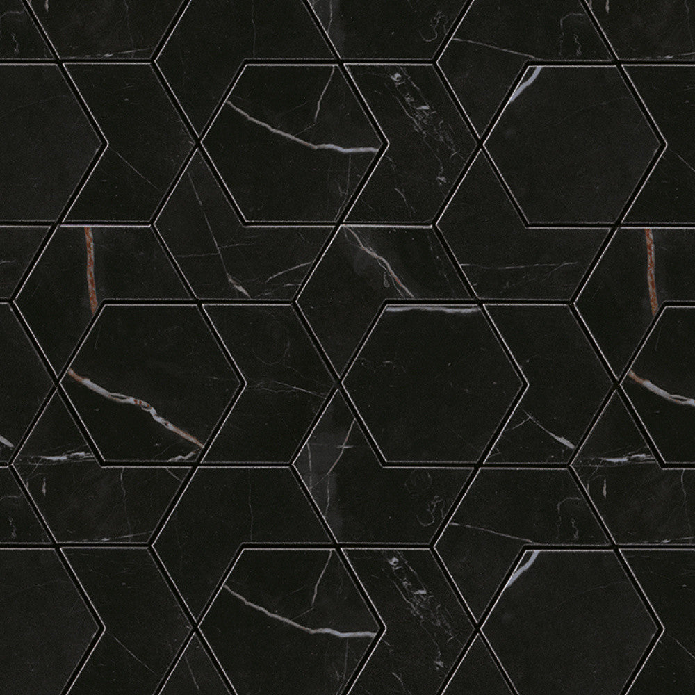Mosaïque effet Marbre Noir Scuro Hexa 29,6x25,4x0,9 cm Brillant Magnaro - Mur intérieur