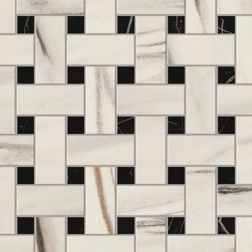 Mosaïque effet Marbre Blanc Aurora Treccia 30,5x30,5x0,9 cm Mat Magnaro - Mur intérieur