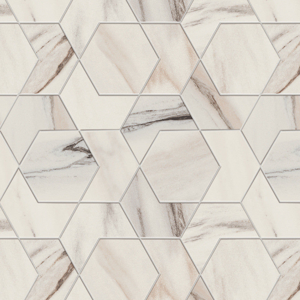 Mosaïque effet Marbre Blanc Aurora Hexa 29,6x25,4x0,9 cm Brillant Magnaro - Mur intérieur