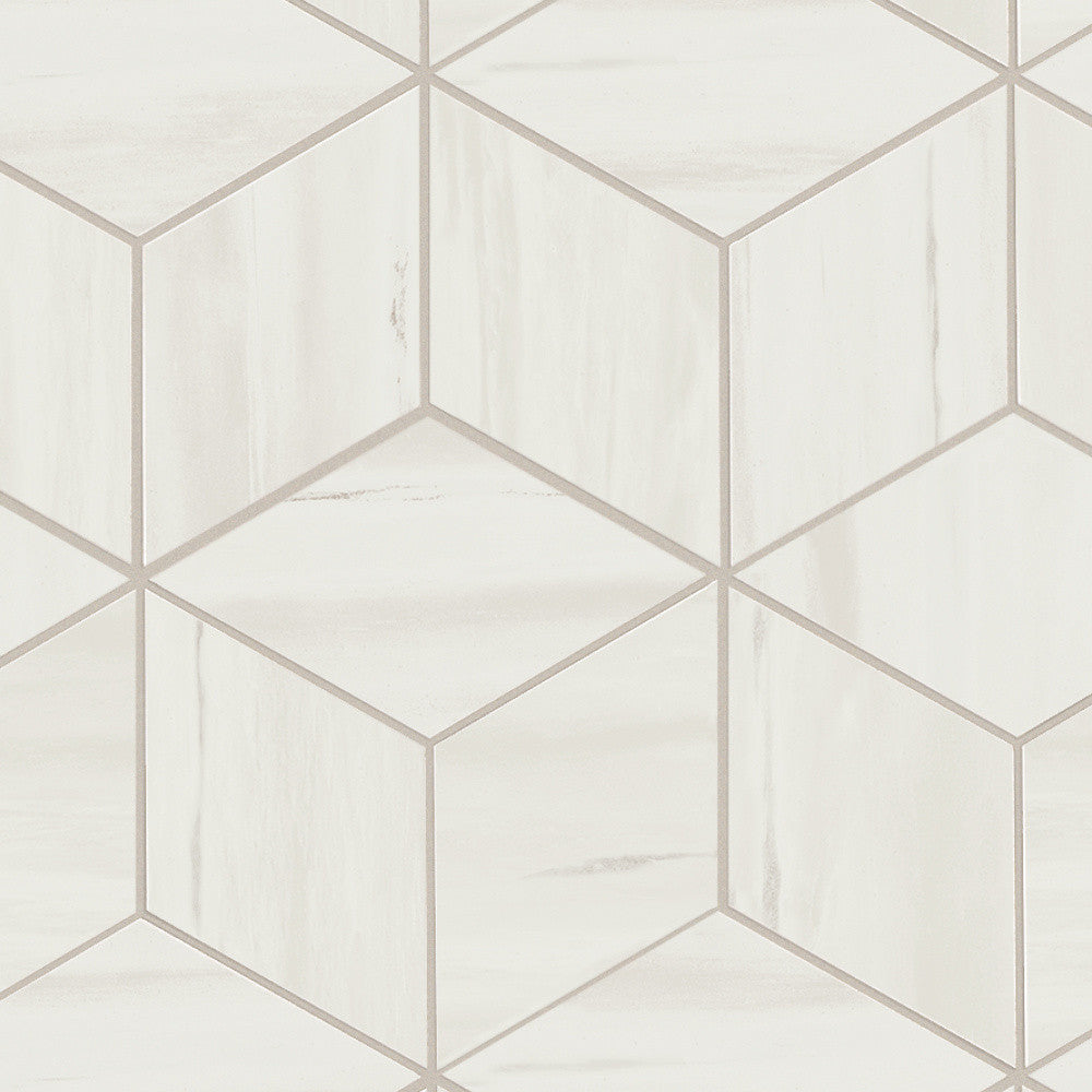 Mosaïque effet Marbre Blanc Dolomite Hexa Cube 35x30x0,95 cm Brillant Marvillo - Mur intérieur