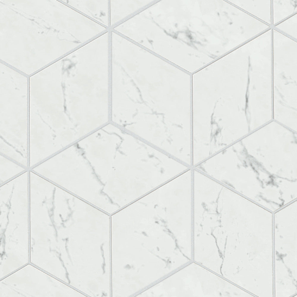 Mosaïque effet Marbre Blanc Carrare Hexa Cube 35x30x0,95 cm Brillant Marvillo - Mur intérieur