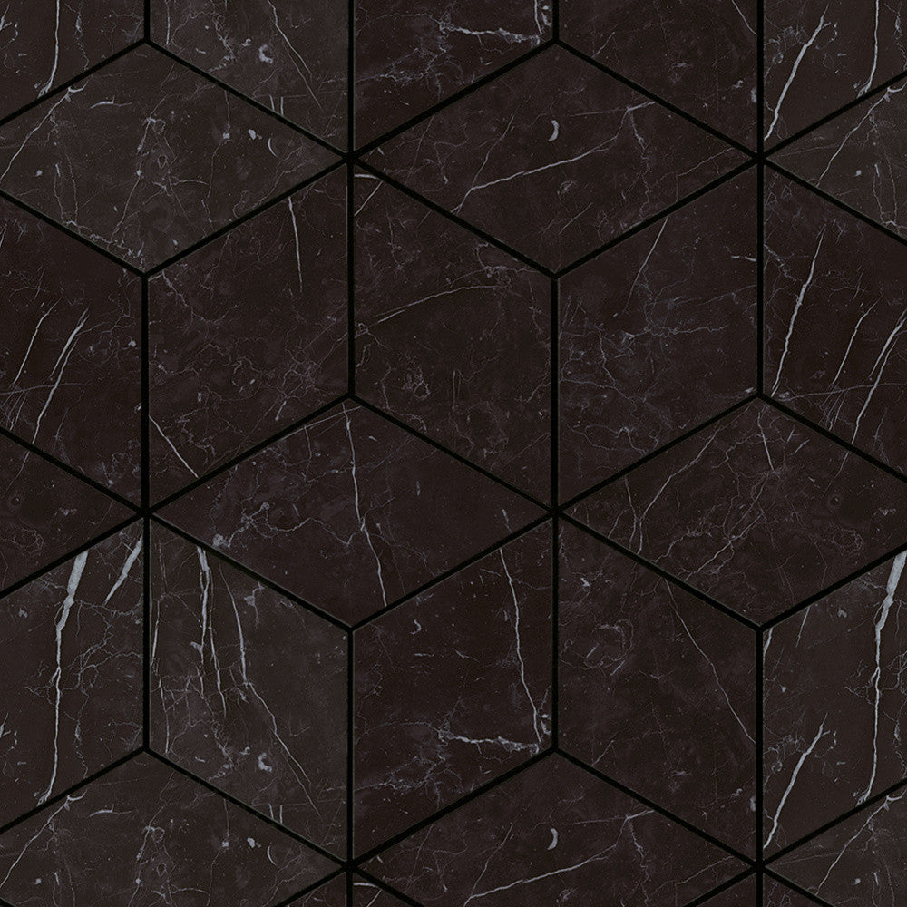 Mosaïque effet Marbre Noir Marquina Hexa Cube 35x30x0,95 cm Brillant Marvillo - Mur intérieur