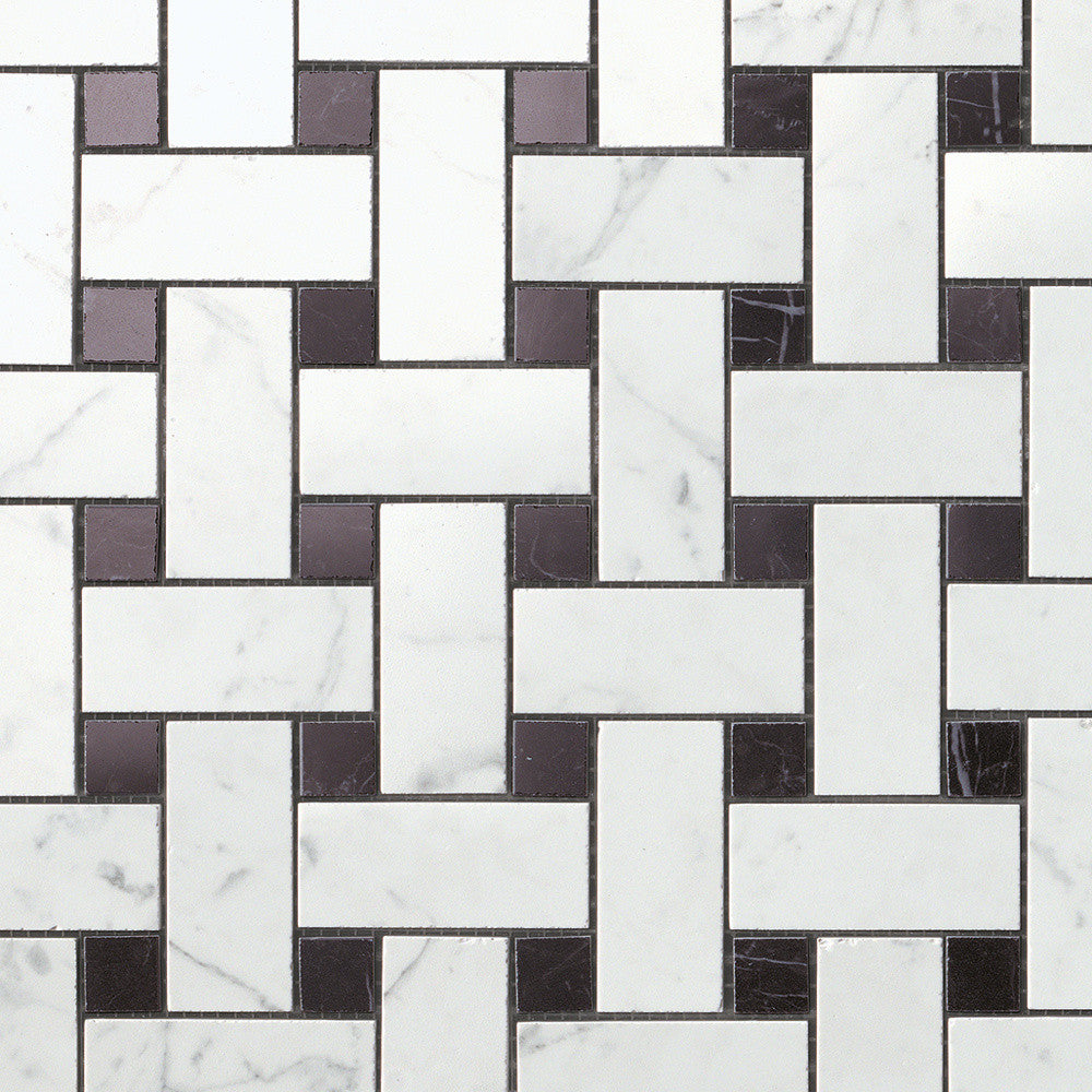 Mosaïque effet Marbre Blanc Carrare Treccia 30x30x0,95 cm Brillant Marvillo - Mur intérieur