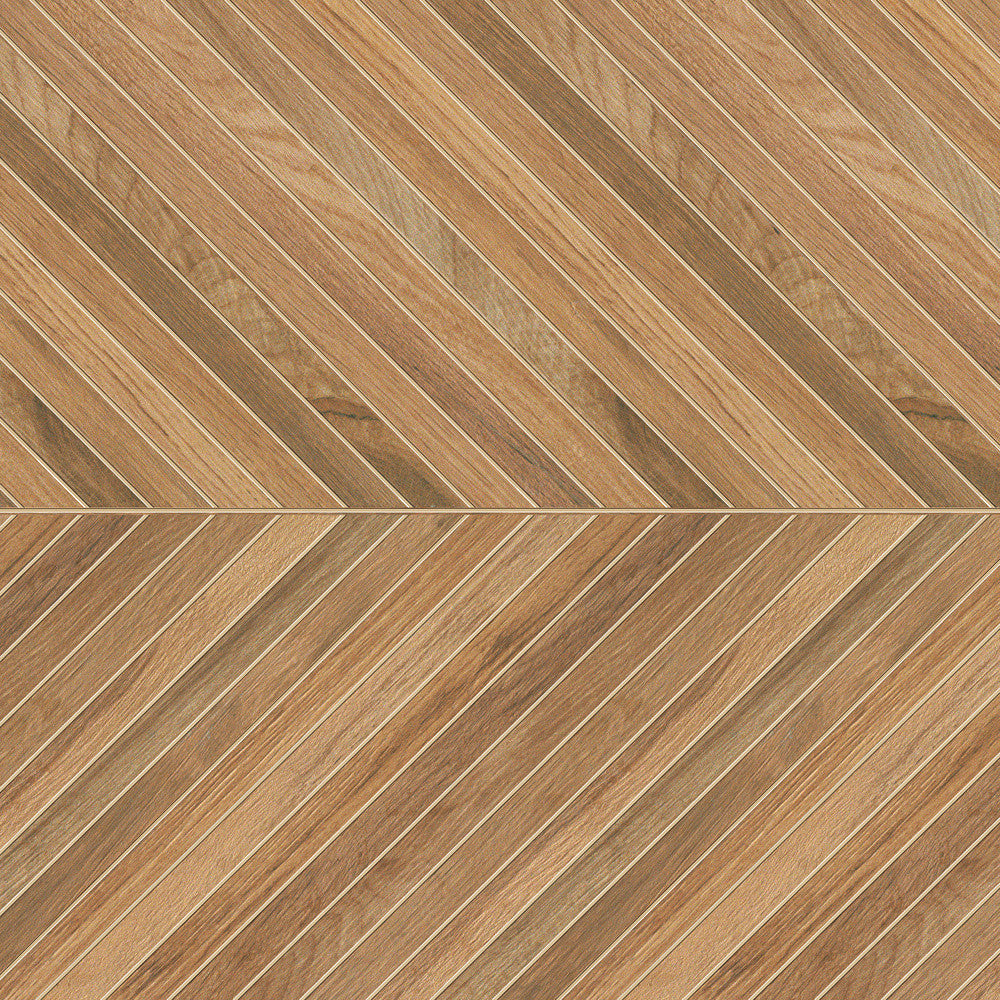 Carrelage effet Parquet Bois Chêne Ambre Stripe Chevron Pointe de Hongrie 74x22,2x0,95 cm Mat Tarina - Sol et mur intérieur