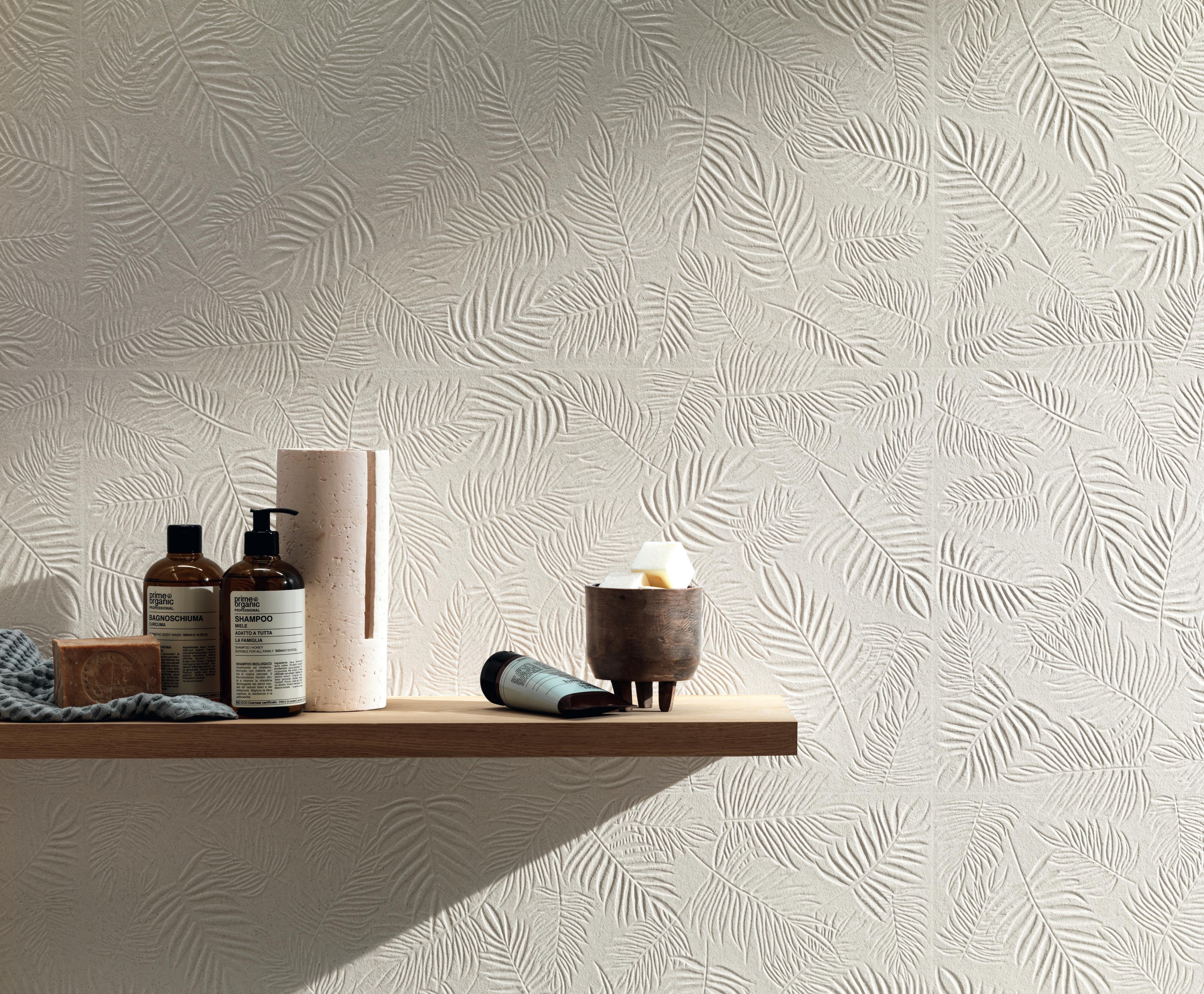 Carrelage effet Pierre 3D Blanc Foglia 80x40x0,85 cm Mat Volenza - Mur intérieur