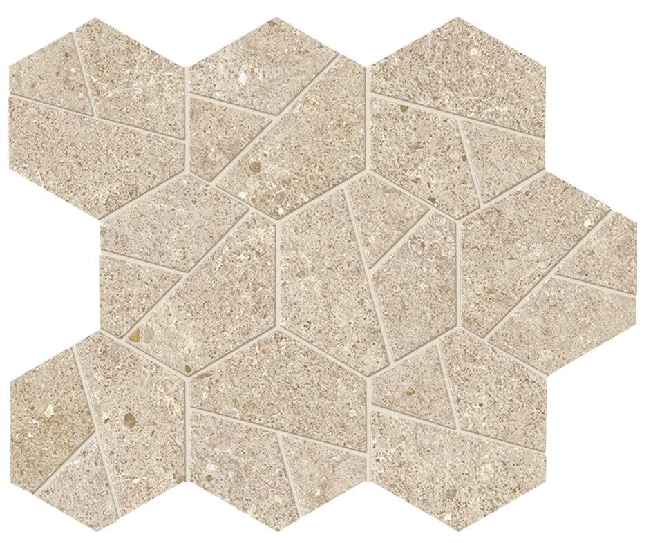 Mosaïque effet Pierre Calcaire Beige Sable Hexa 28,5x25x0,9 cm Mat Domella - Sol et mur intérieur