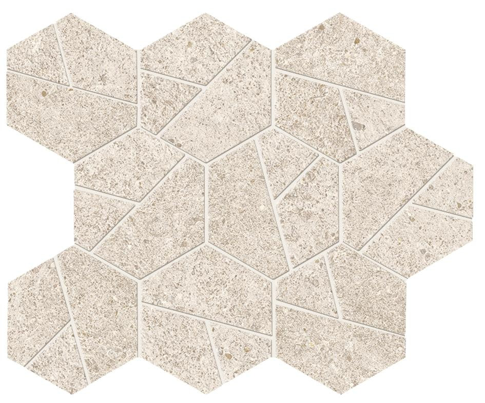 Mosaïque effet Pierre Calcaire Blanc Craie Hexa 28,5x25x0,9 cm Mat Domella - Sol et mur intérieur
