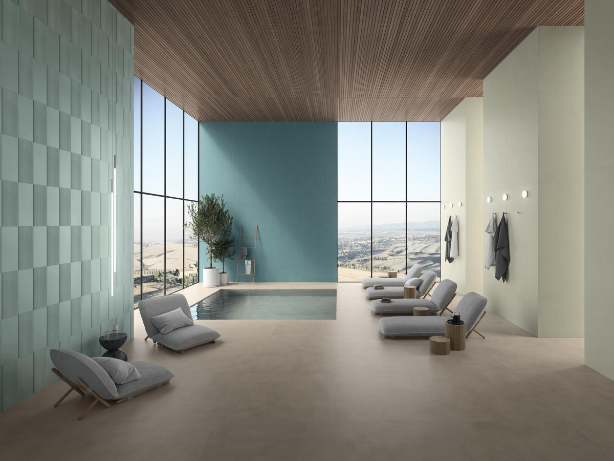 Carrelage effet Béton 3D Vert Argile Linea Mix 50x40x0,85 cm Mat Cortivo - Mur intérieur