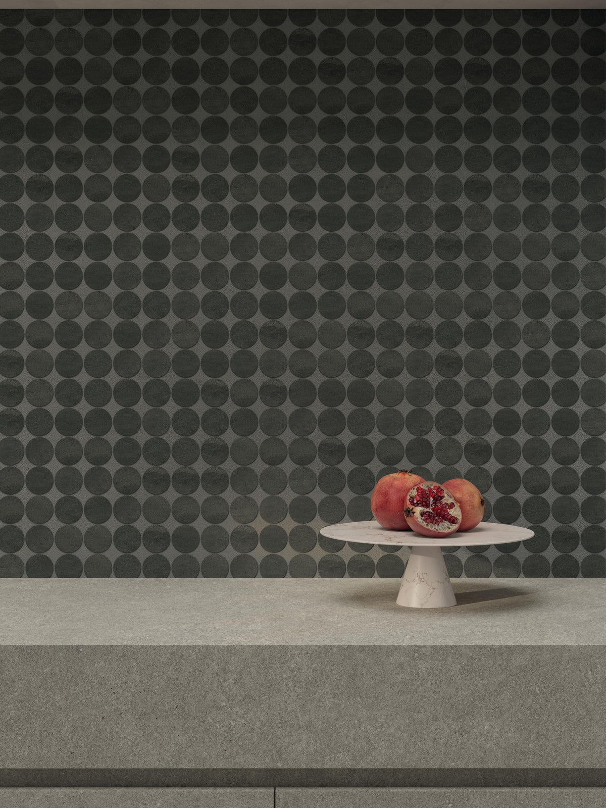 Mosaïque effet Béton Gris Charbon 5,2 cm Rond 32x32x0,9 cm Mat Stavira - Sol et mur intérieur