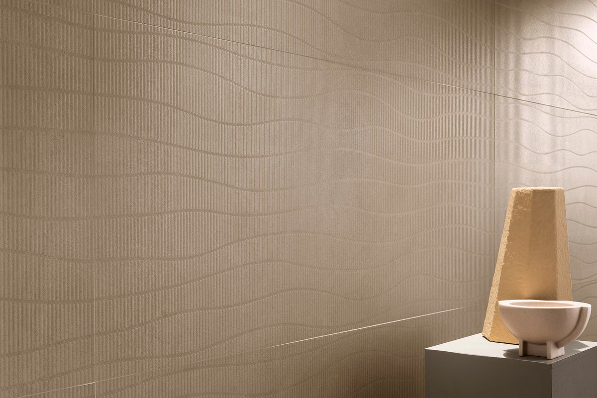 Carrelage effet Béton Beige Chanvre Flow 120x50x0,85 cm Mat Talvoro - Mur intérieur