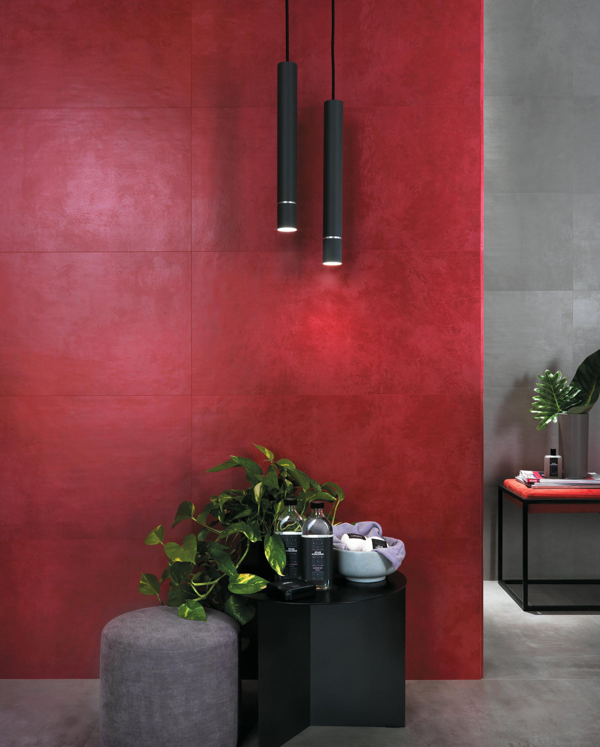 Carrelage effet Béton Gris Cendré 80x40x0,85 cm Mat Gravino - Mur intérieur