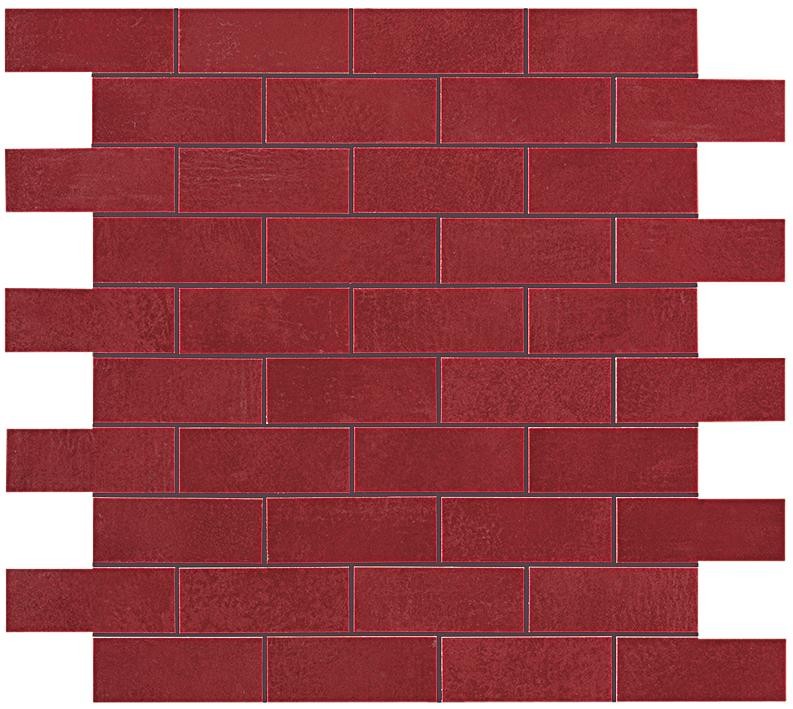 Mosaïque effet Béton Rouge 7,5x2,9 cm Brick 30,5x30,5x0,85 cm Mat Gravino - Mur intérieur