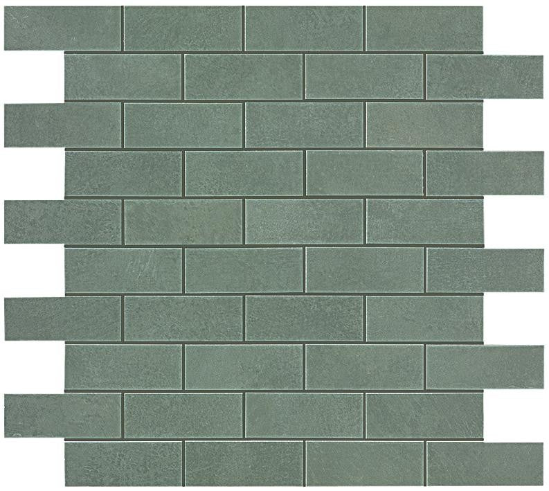 Mosaïque effet Béton Vert Sauge 7,5x2,9 cm Brick 30,5x30,5x0,85 cm Mat Gravino - Mur intérieur