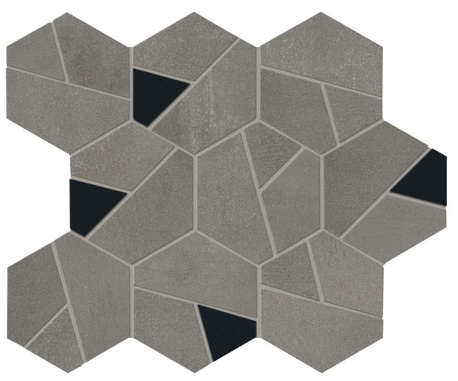 Mosaïque effet Béton Gris Ombre Hexa Nero 28,5x25x0,9 cm Mat Gravino - Mur intérieur