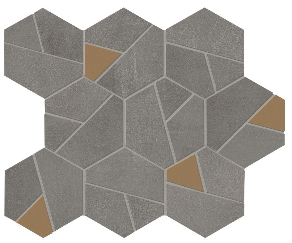 Mosaïque effet Béton Gris Ombre Hexa Giallo 28,5x25x0,9 cm Mat Gravino - Mur intérieur
