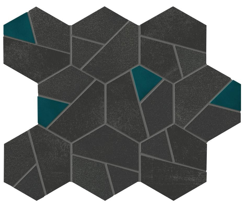 Mosaïque effet Béton Gris Nuit Hexa Verde 28,5x25x0,9 cm Mat Gravino - Mur intérieur