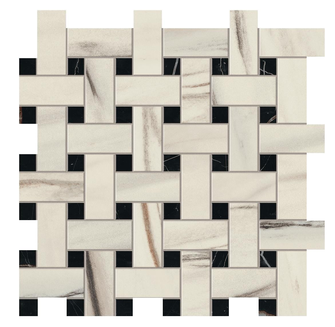 Mosaïque effet Marbre Blanc Aurora Treccia 30,5x30,5x0,9 cm Mat Magnaro - Mur intérieur