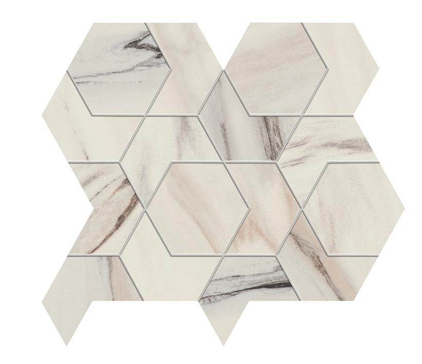 Mosaïque effet Marbre Blanc Aurora Hexa 29,6x25,4x0,9 cm Brillant Magnaro - Mur intérieur
