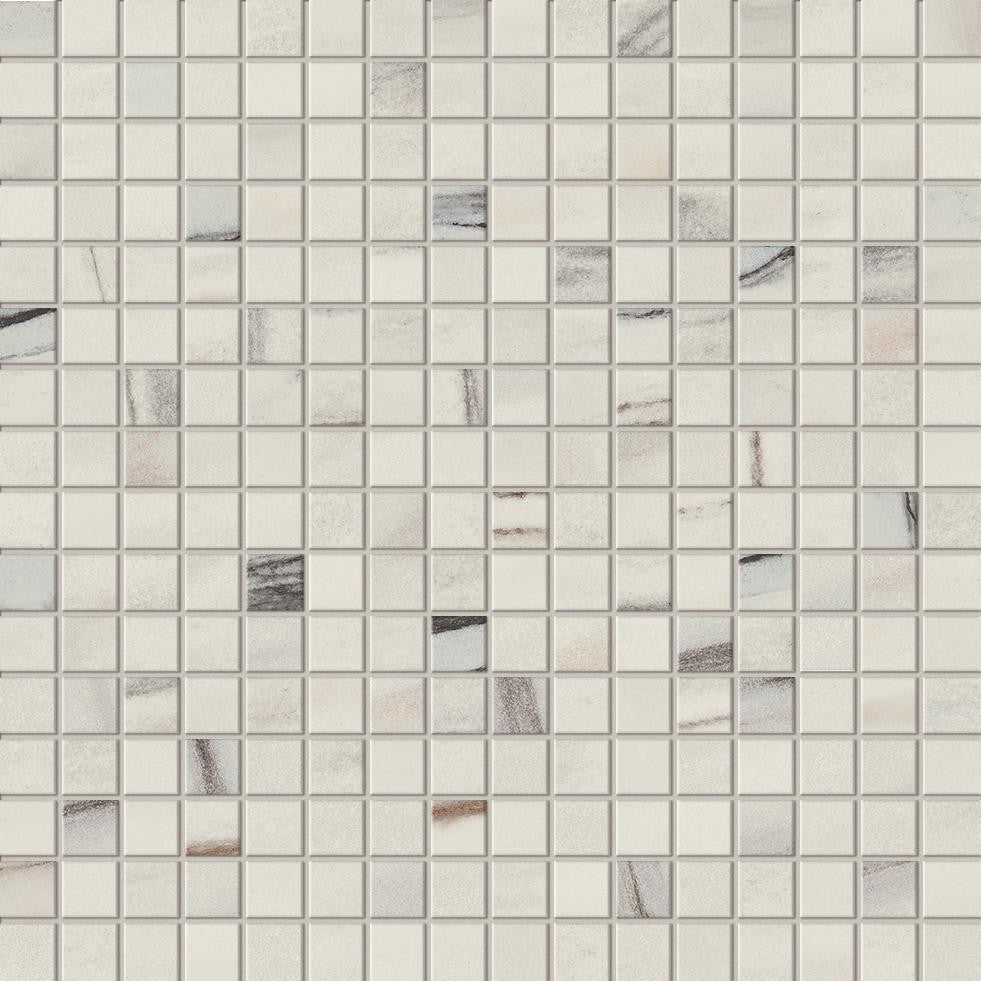 Mosaïque effet Marbre Blanc Aurora 1,7x1,7 cm Quadra 30x30x0,9 cm Brillant Magnaro - Sol et mur intérieur