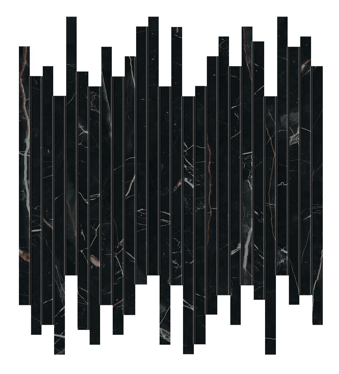 Mosaïque effet Marbre Noir Scuro Riga 30,5x26x0,6 cm Brillant Magnaro - Mur intérieur